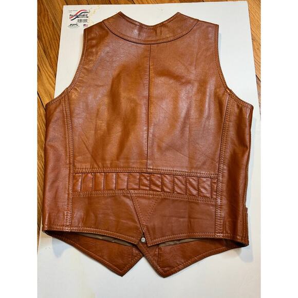 Brittania Brown Leather Western Vest with V-Neck - Picture 5 of 5
